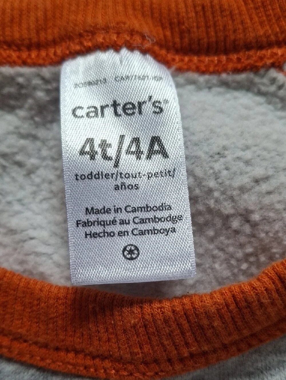 Carter's Orange & Gray Tiger Pocket Raglan Sweatshirt/4T
